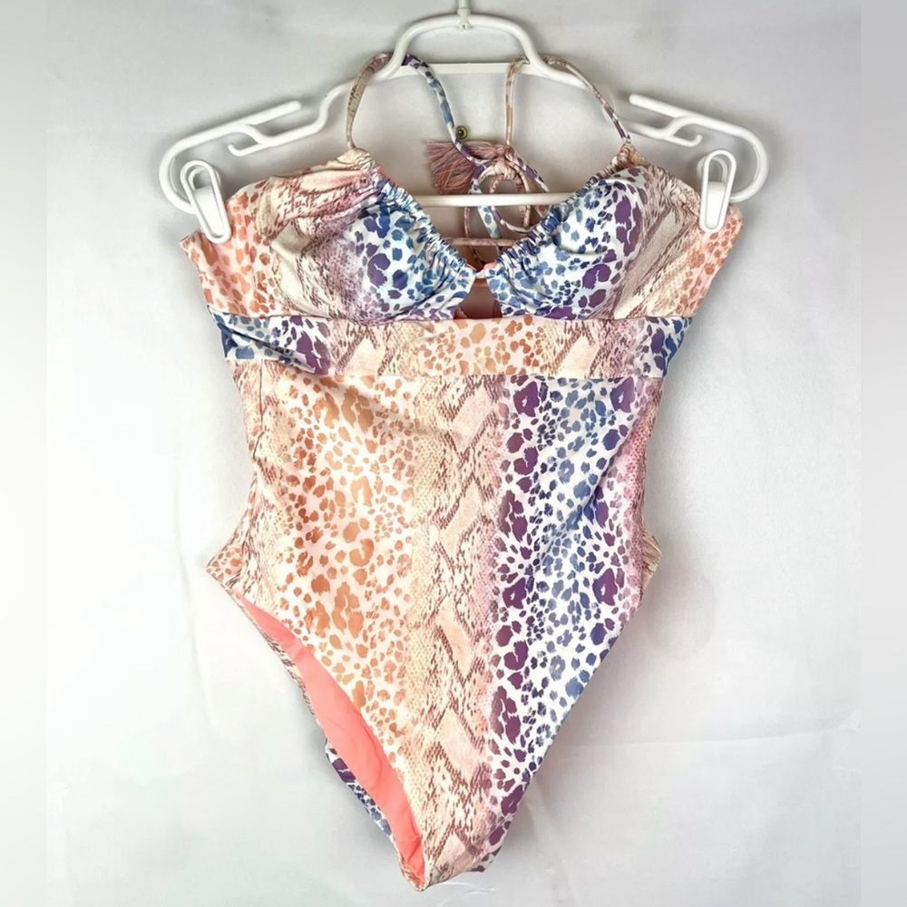 Becca Women’s Halter Multi Color Animal Print One Piece Swimsuit Size Medium